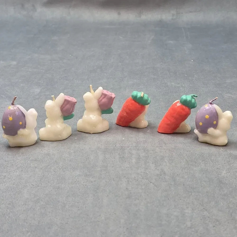 RUSS Lot of 6 Vintage Easter Bunny Wax Mini Candles Unused 2